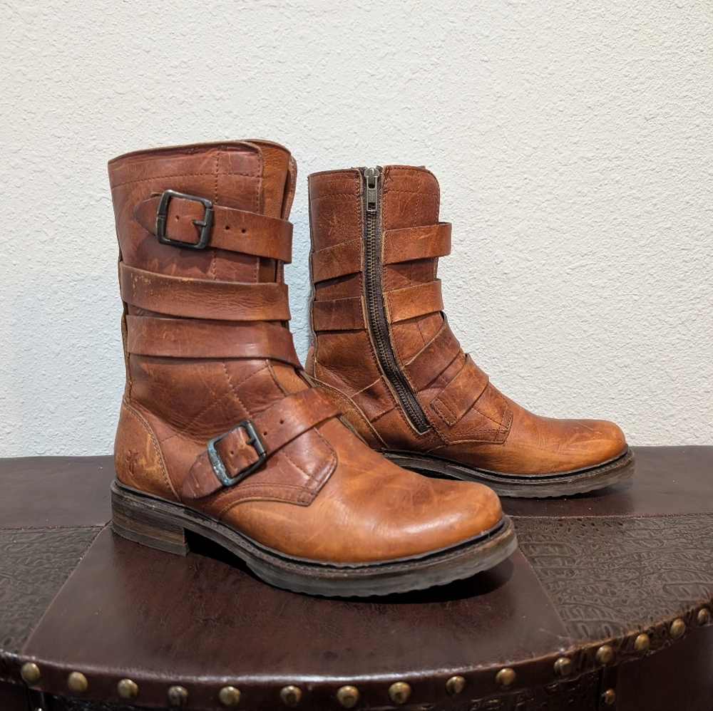 FRYE Veronica Tanker Combat Boot Brown Sz 8B - Picture 14 of 16